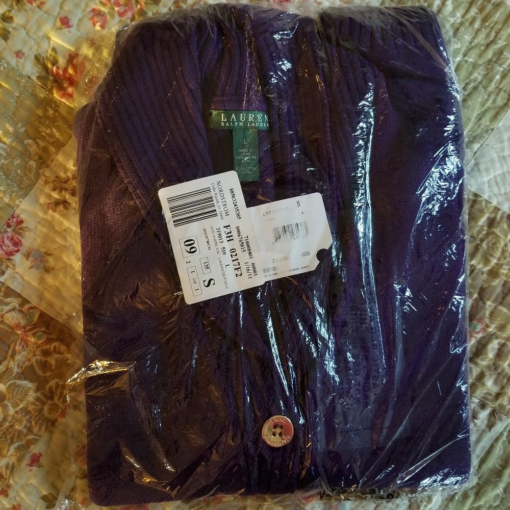 Lauren Ralph Lauren Purple Shawl Collar Cardigan Sweater Womens Size L